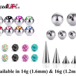 Body Jewelry Replacement Balls, Spikes - (2pcs) Loose parts for Barbells, Horseshoe Piercing, Curved Barbell, Labrets, Septum and more.