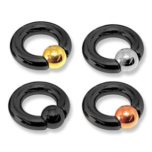 Titanium Black Prince Albert PA Rings, Captive bead ring hoops with custom ball color Body Jewellery 2ga to 00ga sold as a single unit