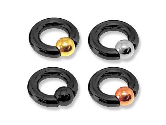 Black Titanium Prince Albert Ring: Captive Bead Hoop, 2ga-00ga