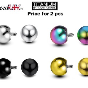Internal Ball Replacement Piercing Parts, Loose Ball - 2 pieces Screw Ball Attachment for Barbell, Labret, Horseshoe Bar, Curved Barbell