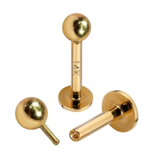 14K Gold Internal Thread Labret Stud Piercing -  Flat back Barbell 16G 14G -  Body Piercing Jewelry for Lip, Helix, Tragus, Lobe, Cartilage