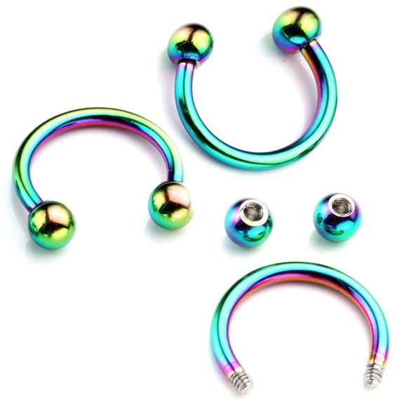 Rainbow Horseshoe Septum Ring 4pcs Circular Barbell CBB Also