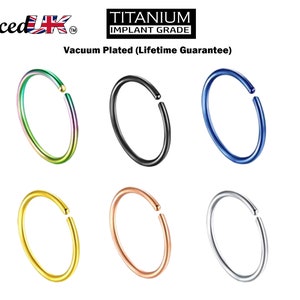 Titanium Nose Ring, Hoop Earrings - Nose Piercing 20g, 18g - Small Thin Hoop Piercing for Nose and Ear, Helix, Cartilage, Tragus.