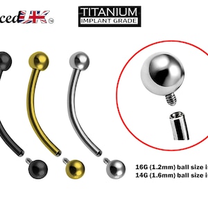 Barra curva interna de titanio, piercing para cejas, 16 g, 14 g, piercing para el cuerpo, piercing para labio vertical, piercing para labio, piercing anticeja