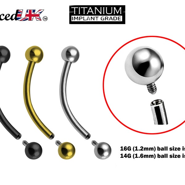 Titanium Internal Curved barbell, Eyebrow Piercing – 16g 14g Body Piercing vertical labret, lip stud, anti-eyebrow Piercing