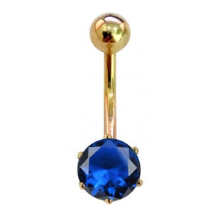 14K Gold Solitaire Round Crystal Belly Bars, Designer Belly Button Ring, Navel piercing made with solid Gold