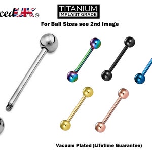 Titanium Industrial Barbell Earrings Piercing Bars – 18g, 16g, 14g (1.0, 1.2 & 1.6mm) - Barbell Stud Tongue, Nipple, Cartilage, Helix