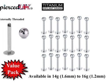 Titanium Labret Stud, Lip Piercing – Value Pack of 5pcs, 10pcs and 20pcs Flatback Labret Earring – 18g 16g 14g Labret Jewelry