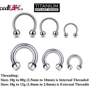 Hufeisen Barbell, Septum Ring, Nasenring, 00G, 0G, 1G, 2G, 4G, 6G, 8G, 10G, 12G, 14G 16G, 18G Größen 6mm bis 19mm Bild 1