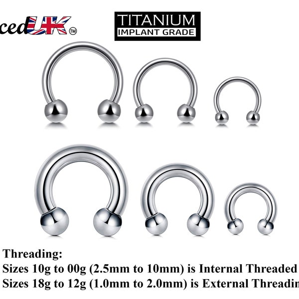 Hufeisen Barbell, Septum Ring, Nasenring, 00G, 0G, 1G, 2G, 4G, 6G, 8G, 10G, 12G, 14G 16G, 18G - Größen 6mm bis 19mm