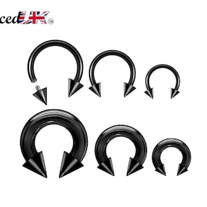 Spike Black Horseshoe Nose Septum Ring small to large size Circular Barbell CBB Body Jewellery 16G to 00G - 6mm to 19mm