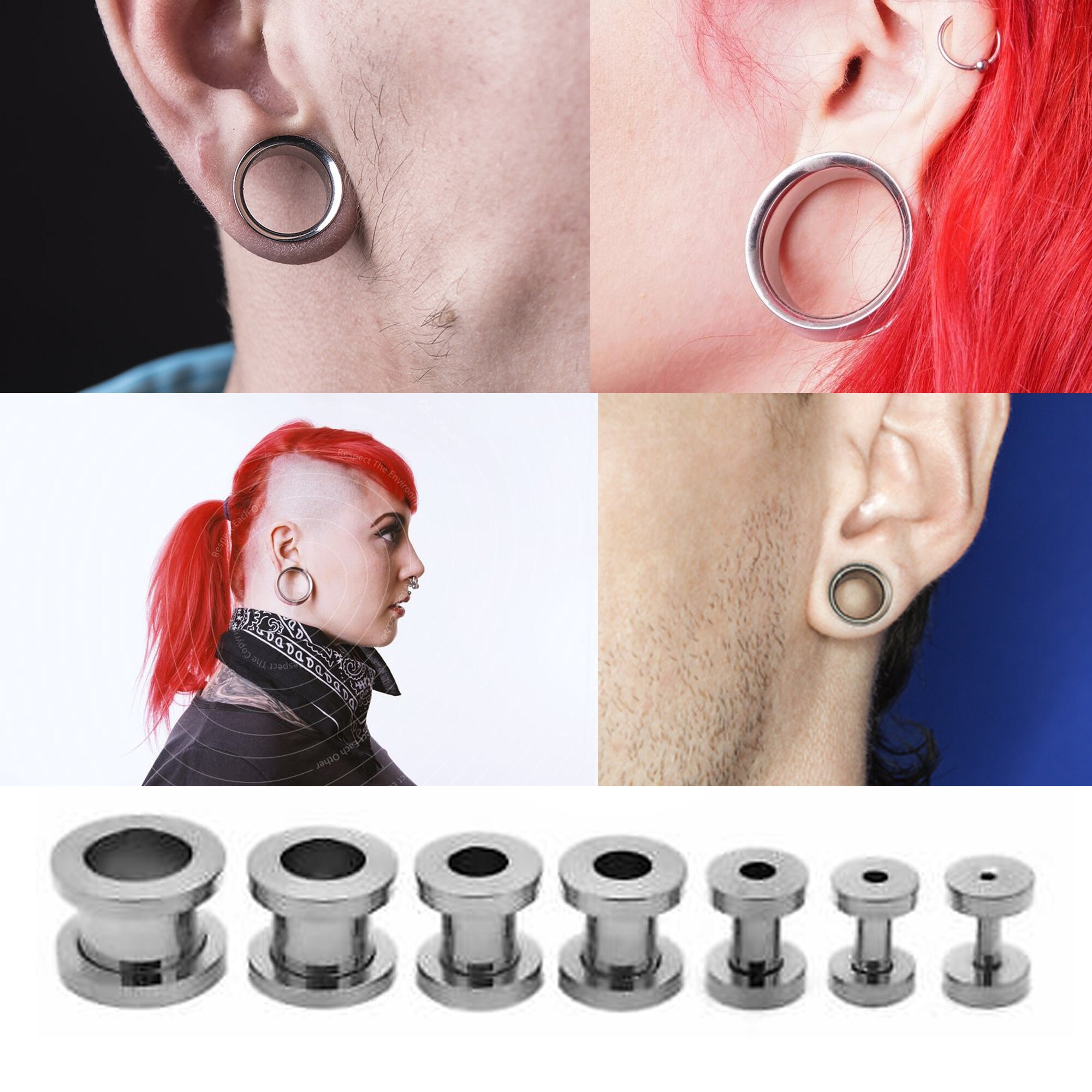 TT 7mm Surgical Steel Round Fake Ear Plug Earrings Crystal A Pair (BE97