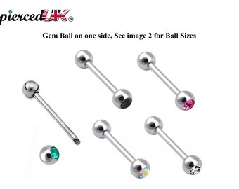 Barbell Piercing, Industrial Piercing with Gem Ball Crystals –18g 16g 14g Piercing for Tongue, Nipple Piercing, Ears – Size from 6mm to 44mm