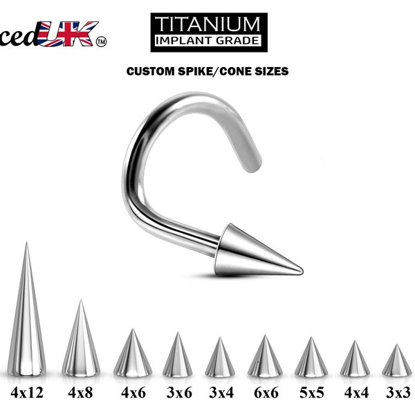 Spike Nose Studs, Nose Ring - 18g, 16g Nostril Screw Ring with Complete range of Cone and Spike sizes -Nose Piercing, Nose Jewelry, Nose Pin