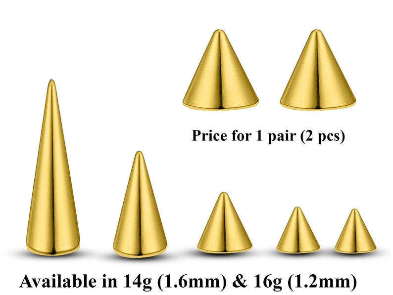 Titanium Spike-piercing, paar Spike en Cone-vervangende piercingonderdelen 16 g, 14 g-opzetstuk voor Barbell, Labret, Horseshoe Bar en meer. afbeelding 8