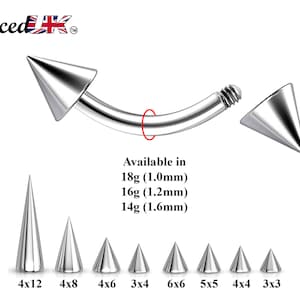 Curved Barbell Piercing, Daith Earring - Bent Spike Barbell Piercing  - 18g 16g, 14g - Piercing for Eyebrow, Ear, Belly Ring, and More