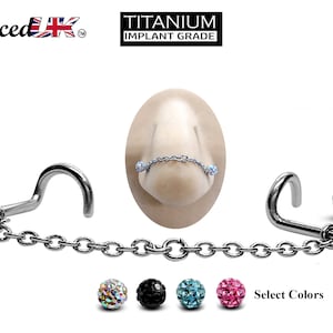 Titanium Nose Chain, Nostril Chain - Nasallang Piercing  with Disco Ball Crystal - Nose Piercing, Nose Bridge Chain, Nostril Jewellery