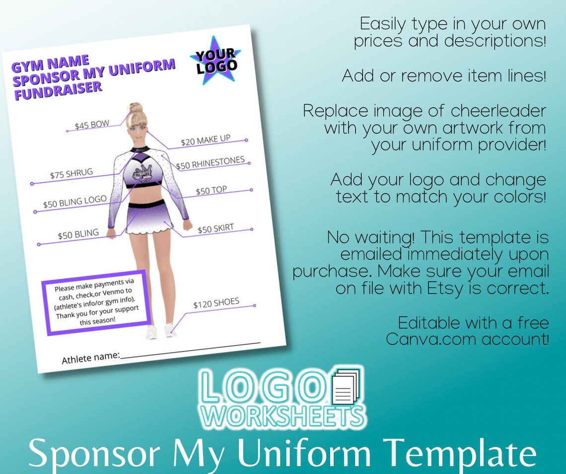 Sponsor My Uniform Template Etsy Sponsor My Uniform Template Etsy