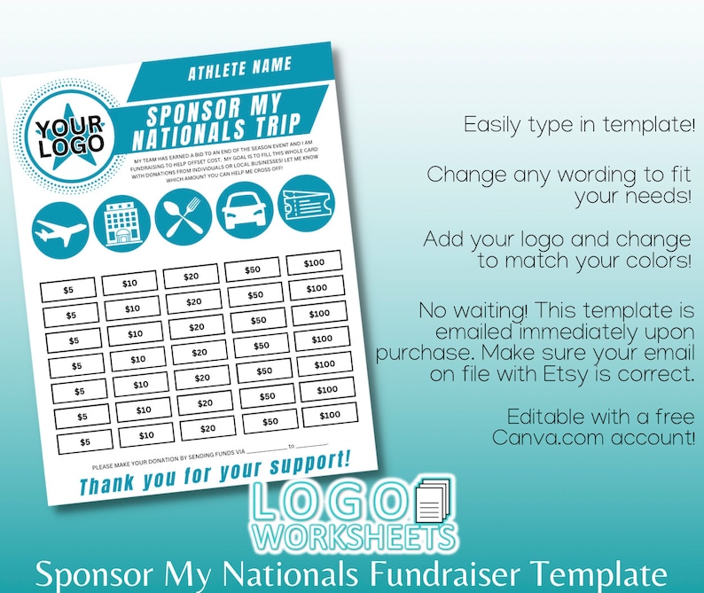 Sponsor My Nationals Fundraiser Template - Etsy