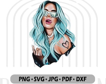 Karol G Svg, La Bichota Png, Team Karol Svg, La Bichota Svg, Personal Use Svg, Commercial Use Svg, Easy to Cut, Svg Karol G BLue Hair Svg