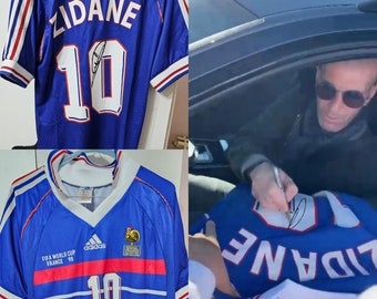 Jersey Zidane Gesigneerd Frankrijk shirt Gesigneerd Autograaf Shirt Wedstrijdwinkel WK voetbal 1998 + foto