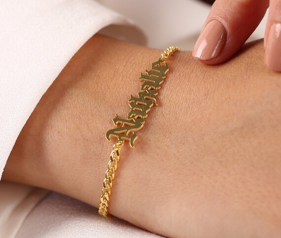 Buy 14k Yellow Gold Bracelet / Custom Name AMANDA Personalized Bracelet /  Round & Baguette Diamond Bracelets / Bangle Bracelet Jewelry Gifts Online  in India - Etsy