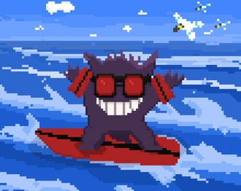Water Type Gengar 11x14 Pixel Art Print