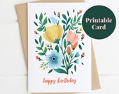 Printable Card, Birthday card, Downloadable Card, Instant Download, Print at home, birthday, flowers, flower illustration, flower card