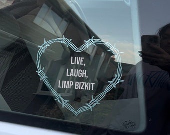 White ‘Live, Laugh, Limp Bizkit’ barbed heart sticker for car