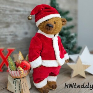 Collectible Teddy Bear, Santa Teddy, OOAK teddy bear, Stuffed teddy bear