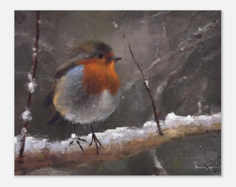 Robin on a snowy branch