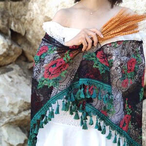Rose print bohemian shawl for women, Winter woman shawl, shawls and wraps