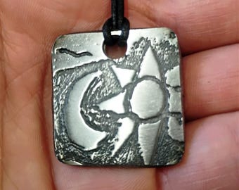 Hand-Etched Slavic Amulet –  Unique Electro-Etched Steel Pendant