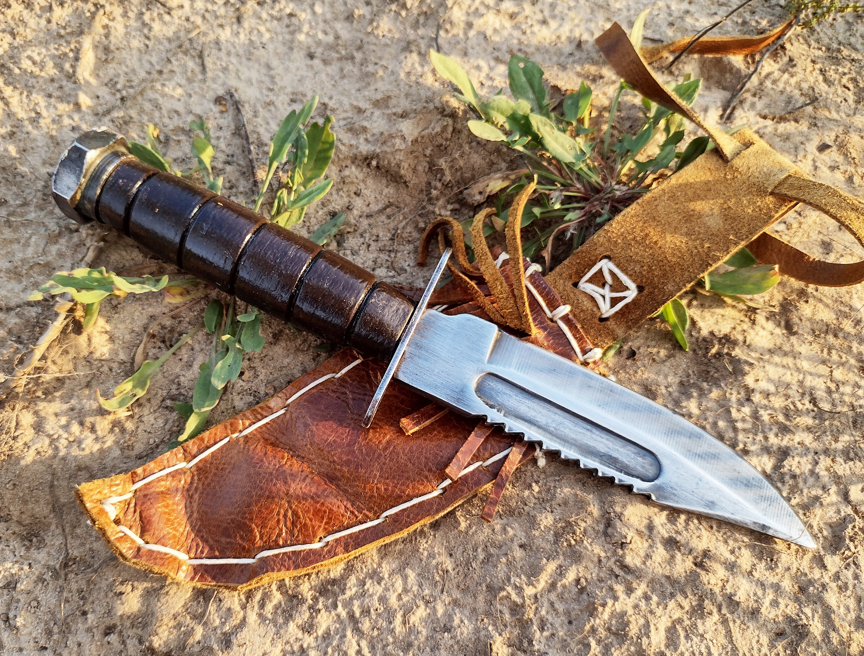 cuchillo de rambo caza supervivencia tactico con funda de combate