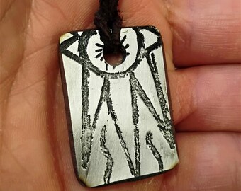 Handgeätztes slawisches Amulett – einzigartiger Anhänger aus elektrogeätztem Stahl