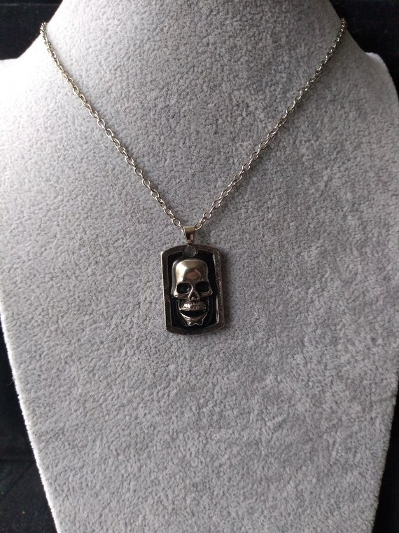 Skull Dog Tag Necklace Etsy