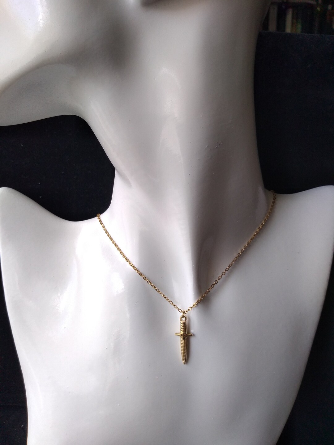 Gold Stainless Steel Dagger Necklace Etsy UK