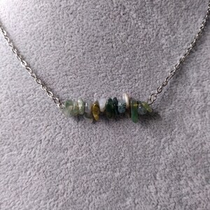 Natural Moss agate stainless steel necklace