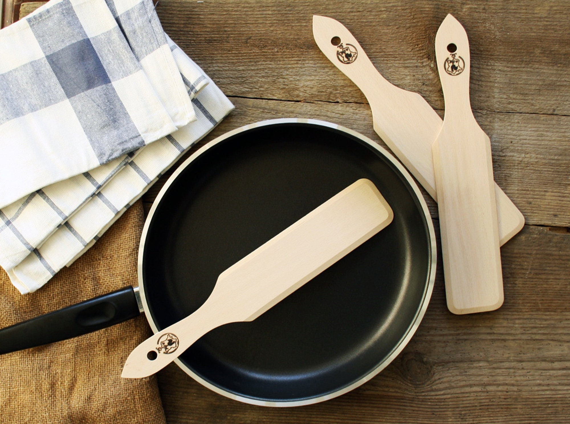 Ensemble Spatule et Étaleur à Crêpe, Kit en Bois, Pour Cuisine, Accessoires, Crêperies Bretonnes, Tr