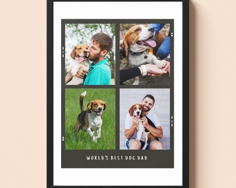 Stampa digitale personalizzata per papà di animali domestici / Stile striscia di foto cabina personalizzata / Regalo per papà di cani o gatti / Arte murale digitale per la festa del papà / Testo personalizzato
