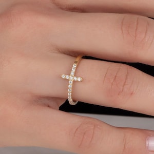 14K Gold Dainty Cross Rings, 18K Zircon Diamond Cross Ring, Gifts For Mothers, Birthday Gift For Her, Religious Jewelry, Best Gifts For Mom