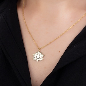 18K Solid Gold Dainty Lotus Necklaces, Graduation Gifts, 14K Lotus Flower Pendants, Gifts For Mothers, Bridesmaid Gifts, Best Gifts For Mom