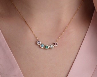 Collana con pietre portafortuna multiple in oro massiccio 14 carati, gioielli di famiglia personalizzati