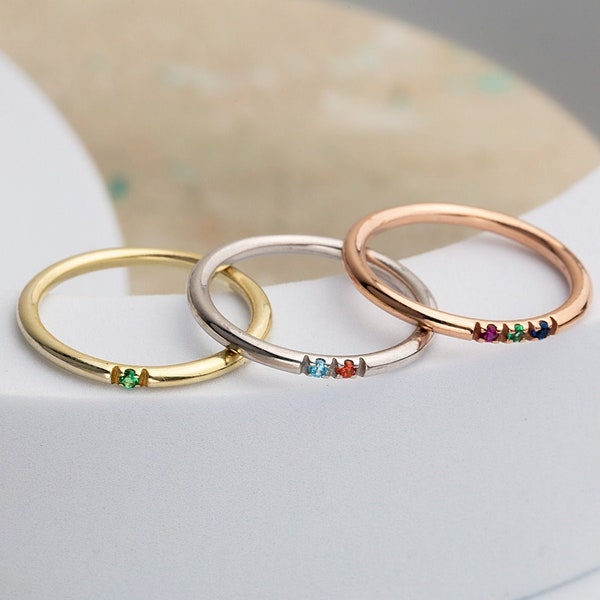 Solid Gold Birthstone Ring, 14K Gold Plated Stacking Gemstone Ring, Personalized Gift, Birthstone Jewelry, Gift For Mom, Mother's Day Gifts