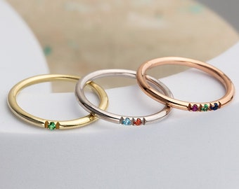 Solid Gold Birthstone Ring, 14K Gold Plated Stacking Gemstone Ring, Personalized Gift, Birthstone Jewelry, Gift For Mom, Mother's Day Gifts