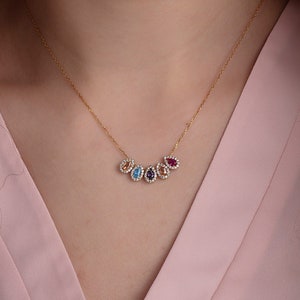 14K Gold Birne Birthstone Halskette, Mütter Birthstone Halskette, Silber Teardrop Birthstone Anhänger, personalisierte Geschenke, beste Geschenke für Mama