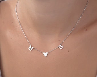 Silver Letter Pendant, 14K Gold Letter Necklaces For Couples, Initial Charms With Heart Symbol, Gift For Mom,  For Women Mother's Day Gifts