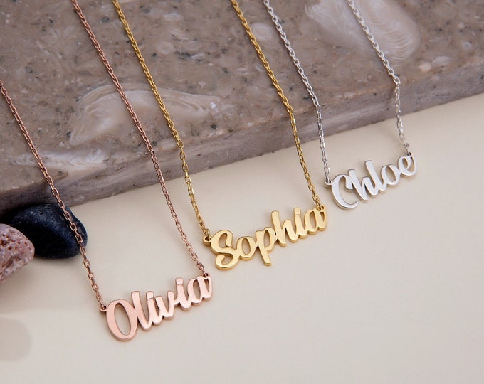 14K Gold Plated Name Pendants, Dainty Silver Name Necklaces, Customized Jewelry, Birthday Gifts, Gift For Mom,  For Women Mother's Day Gifts