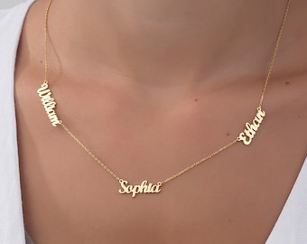 14K Gold Multiple Name Necklaces, Gifts For Grandma, Double Name Pendants, Family Name Tree Necklace, Gifts For Mothers, Best Gifts For Mom