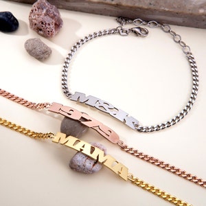 14K Gold Plated Custom Name Bracelet, Personalized Gift For Mothers, Silver Name Plate With Curb Gourmet Chain Bracelet, Best Gifts For Mom